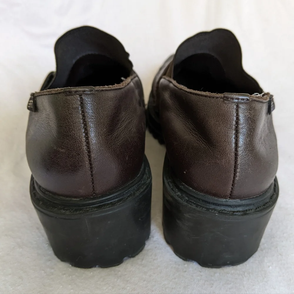 Vintage Espirit Y2K chunky brown leather loafers heels 6.5 90s academia platform - Picture 9 of 11